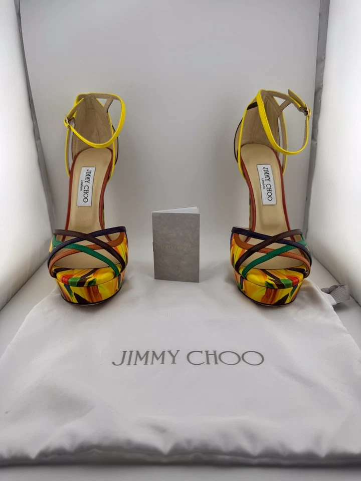 READ Jimmy Choo Laurita Leather Yellow Floral Sandals Pumps Heels IT 40 US 9.5 - Image 2 of 4