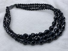 Czechoslovakian French Jet Necklace 3 Tier Vintage 40cm Length