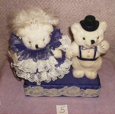 MR & MRS WHITE BEAR ON BASE FIGURINE 13" H LACE DRESS TUX & HAT MADE IN USA #5