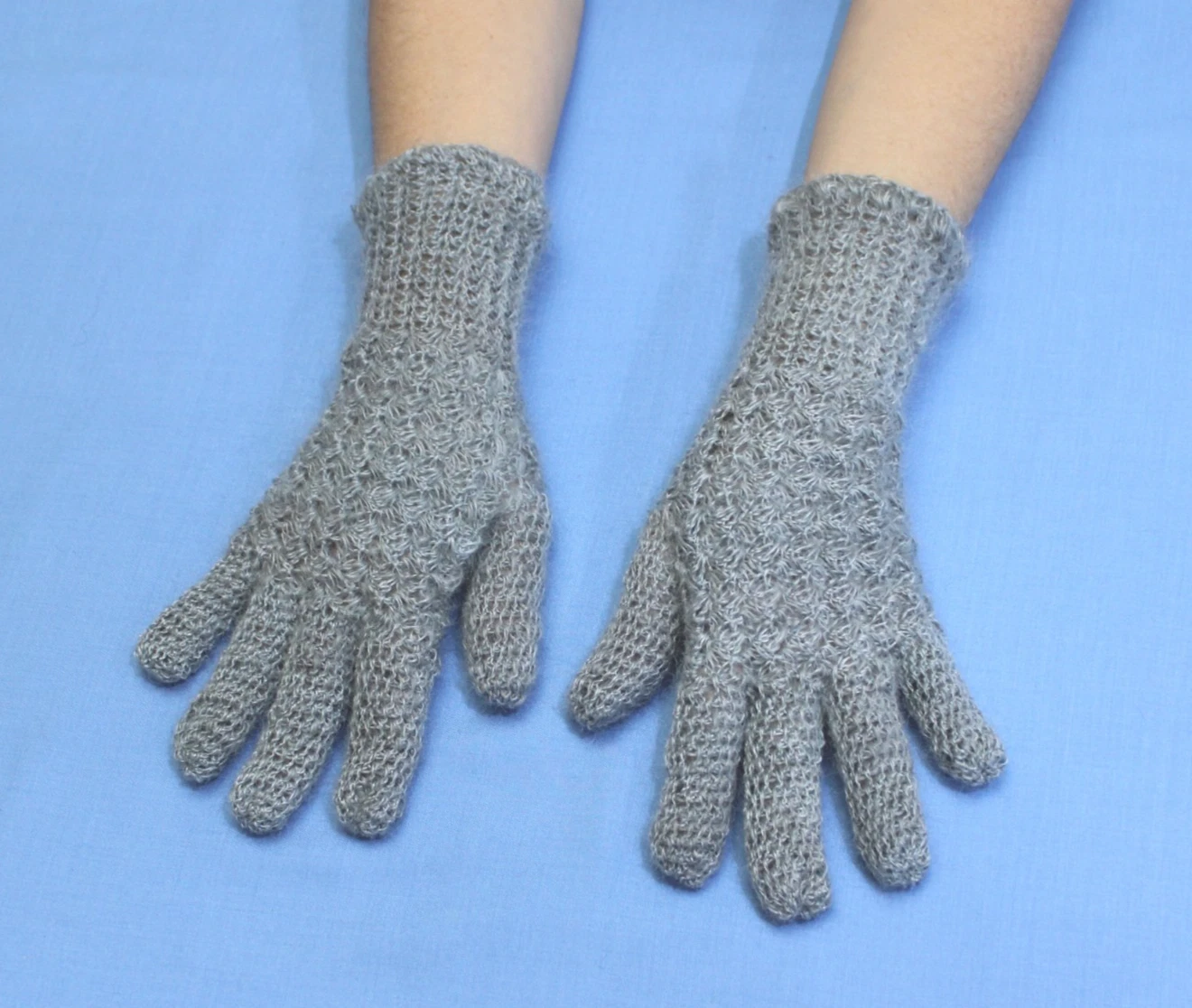 Gray Women’s Crochet Gloves, Warm Winter Orenburg Russian Knit Woolen Gloves