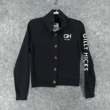 Gilly Hicks Sydney Jacket Youth Small Navy Button Up Fleece w Spell Out Logo