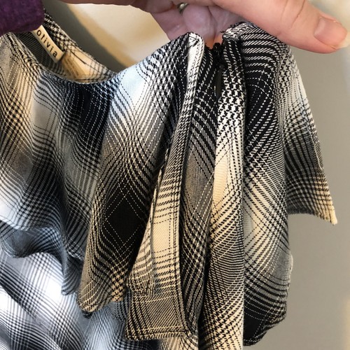 Alice Olivia Hilaria One Shoulder Bell Sleeve Tiered Asymmetrical Plaid Top XS - Picture 7 of 12
