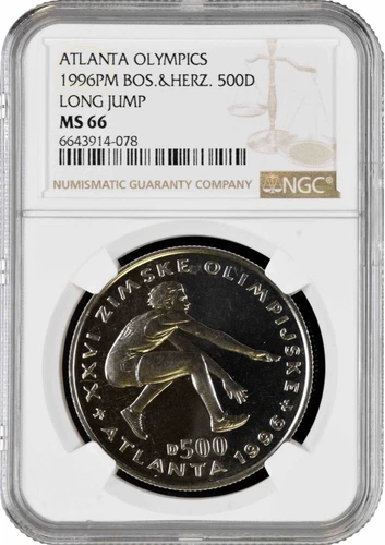 Bosnia & Herzegovina 500 dinara 1996, NGC MS66, "Atlanta - Long Jump" TopPop 1/0