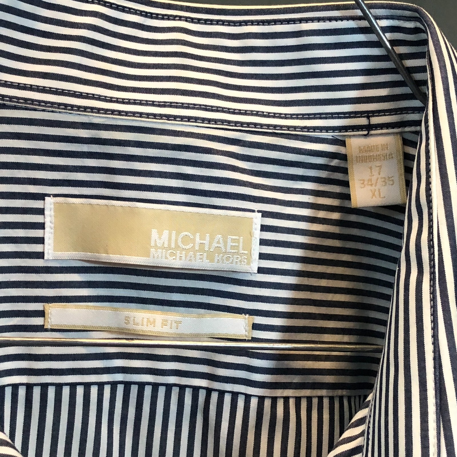 Michael Kors Mens Slim Fit Shirt Blue and White Stripe L/S~17 34/35 (XL) thumbnail 6