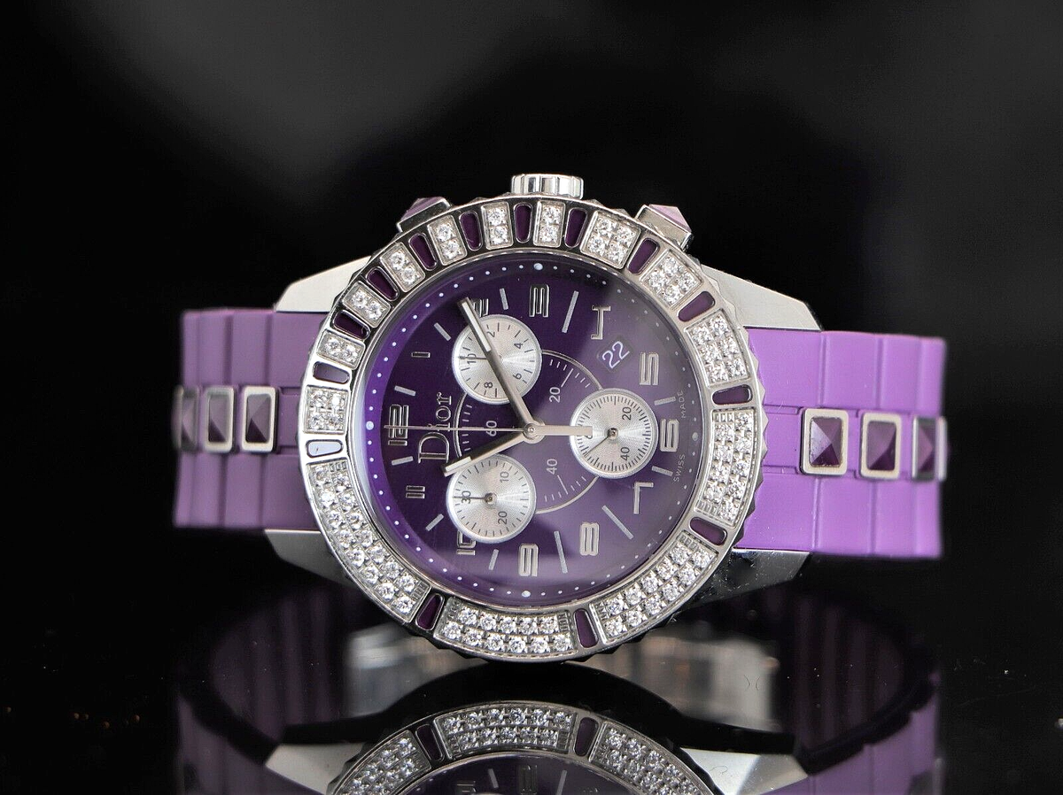 $7,400 Christian Dior Steel Diamond Bezel 38mm Quartz Purple Dial