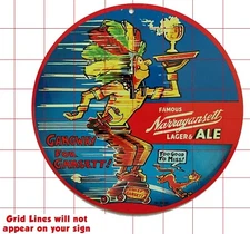 NARRAGANSETT LAGER & ALE 8" ROUND ALUMINUM SIGN! FREE SHIPPING! DR SUESS ART!