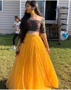yellow and green ghagra choli