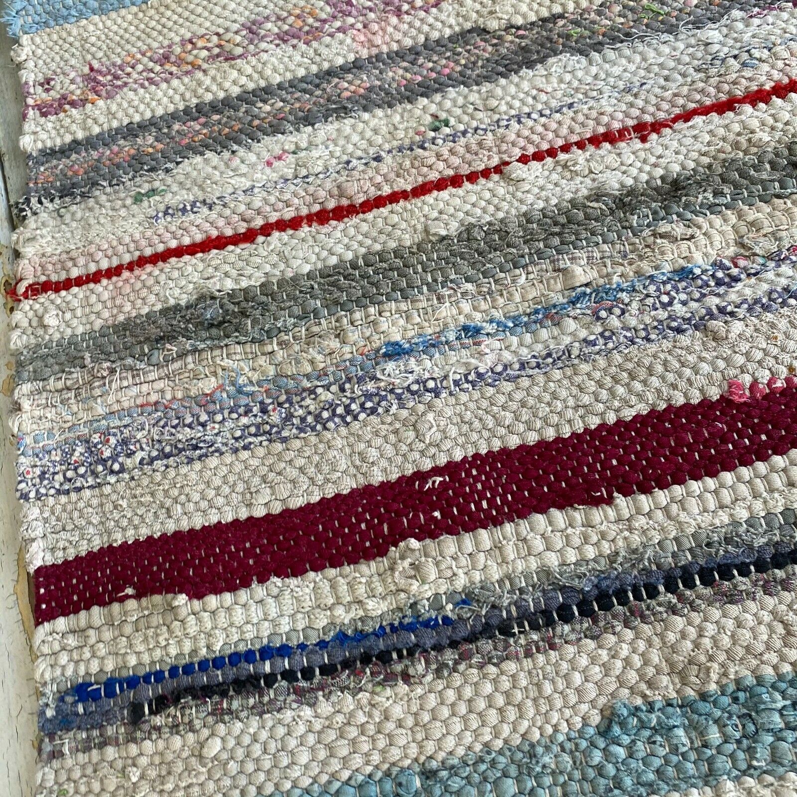  Rag Rug  stair runner Table runner fabric material handwoven European textile 