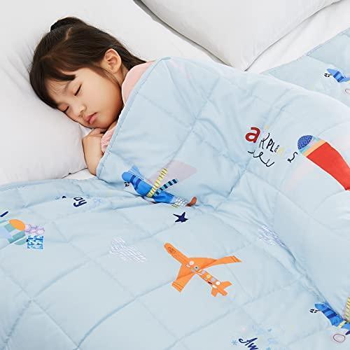 HOSUKKO Weighted Blanket Kids, Weighted Blanket for Kids 10 lbs Blue Airplane-image