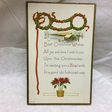Vintage Christmas Postcard Landscape Poinsettia Made in USA