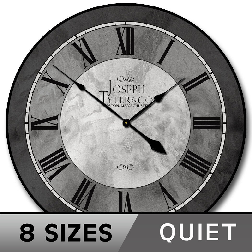 Grand Estate Gray Clock, large wall clock, Ultra Quiet, 8 sizes