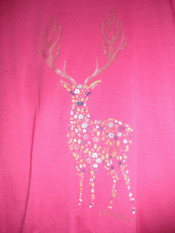 NEW Pink Winter Warm Jersey T-Shirt Top Flower Deer Elk Big Antler Long Sleeve