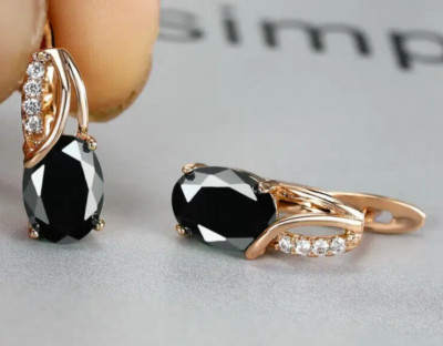 Chic Boho Fashion Black Zircon Gold Tone .75'' Dangle Earrings