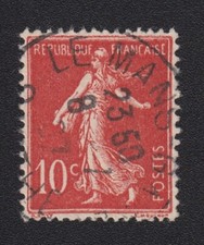 Semeuse fond plein 10c rouge n° 135 Y&T timbre France 1906 oblitéré