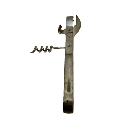 Vintage Steel Tempered Multi Tool Cork Screw Bottle Opener Can Punch 5.75''