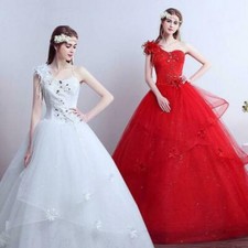 Ladies Floral One Shoulder Princess Wedding Dresses Bride Wed Frock Ball Gowns