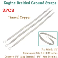 Engine Braided Ground/Bonding Strap 20" x 1/2" End Copper (1/2" to 1/4" Ring)