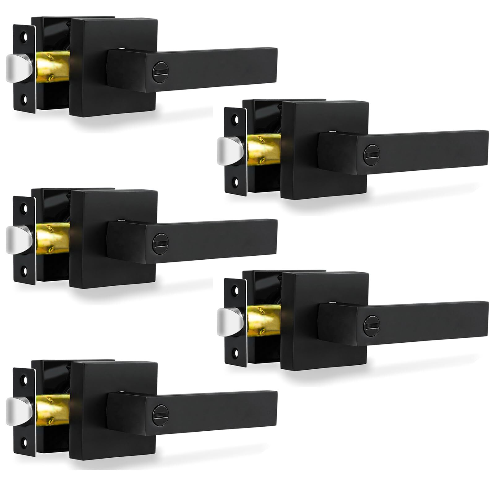 RAZCC Privacy Door Levers 5 Pack Matte Black Door Handles Bed and Bath Door L...-image