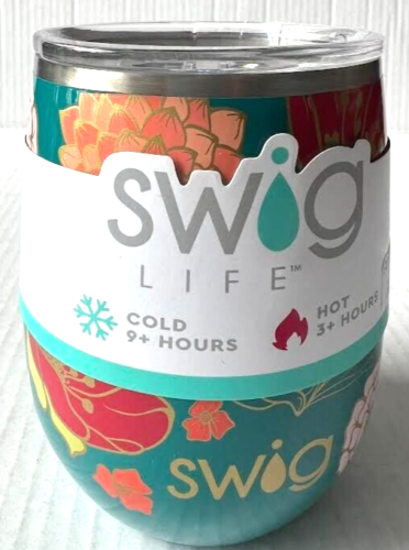 Swig Life Fire Poppy Wine Tumbler Lid Coffee Tea Hot Cold 14oz Insulated 5" Tall