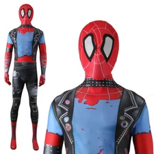 New Punk Spiderman Jumpsuit Spider-Verse Bodysuit Cosplay Costume Halloween Suit