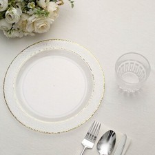 10 CLEAR 10" Round Salad PLATES Hammered GOLD Trim Party Events Wedding Supplies