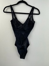 Vtg Bali 36D Lingerie Teddy Black Lace Nylon Underwire Womens A4-01