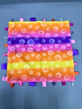 Handmade Taggies Baby Security Blanket, Stripes  Dots, 16" x 16"