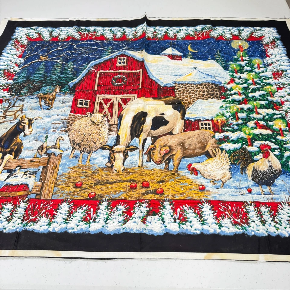 vintage springs fabric panel black animal nativity scene cotton christmas - Image 2 of 4