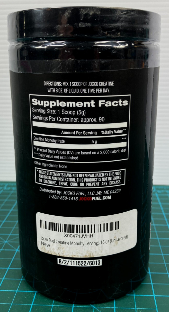 JOCKO Creatine Monohydrate Powder 400 Grams 16 Ounces Unflavored 90 Servings New