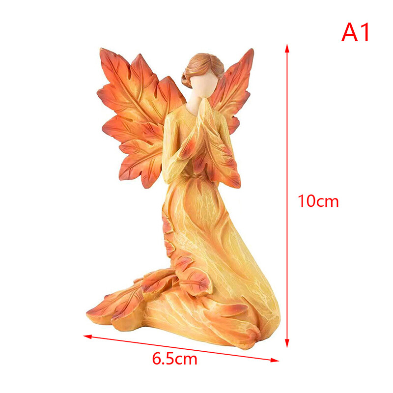 Autumn Maple Leaf Angel Wing Angel Figurines Desktop Ornaments Resin