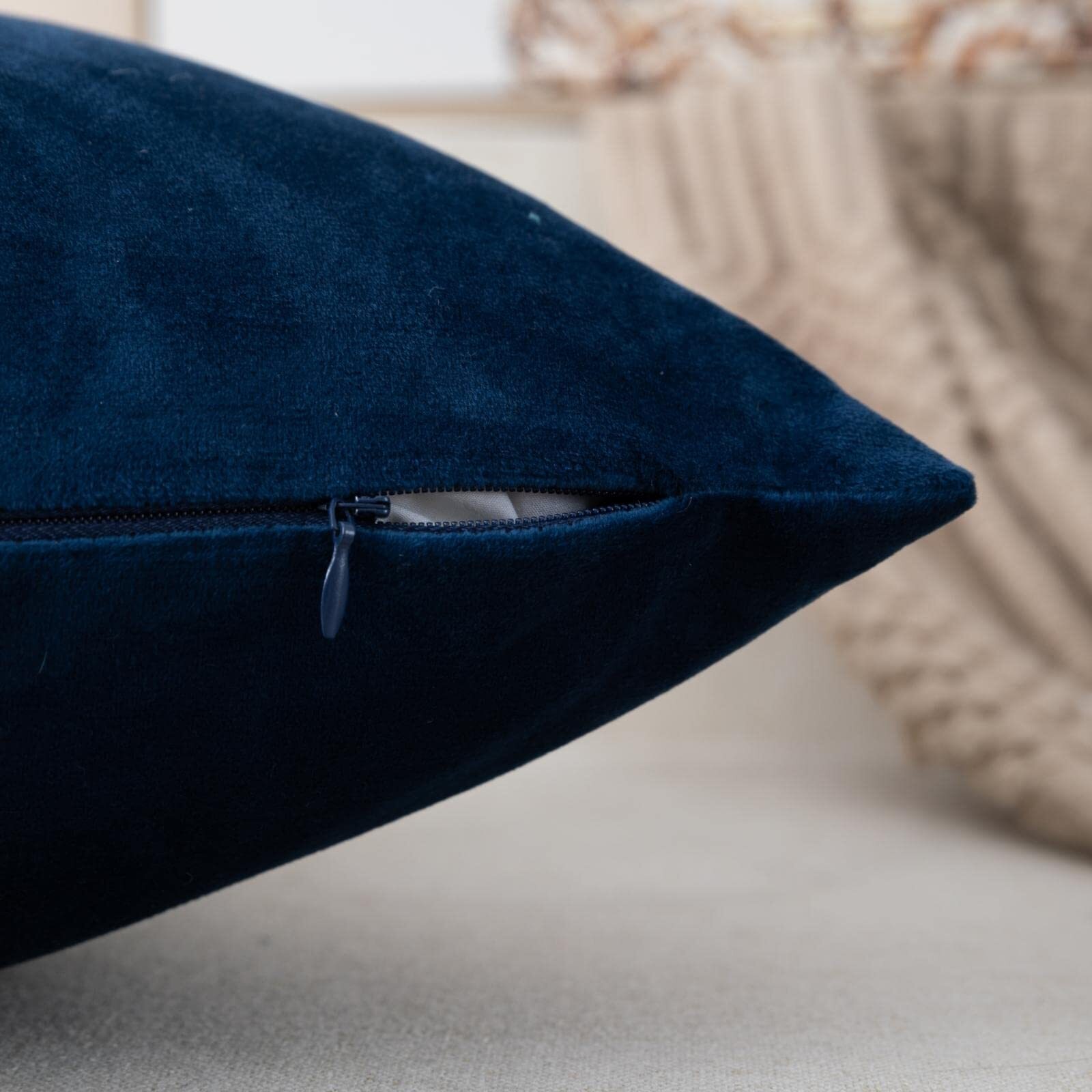 Set of 2 Velvet Decorative Lumbar Pillow Covers Navy Blue White Patchwork wit...