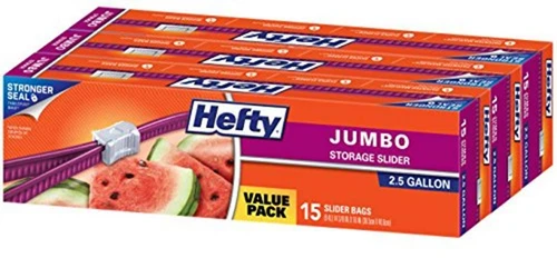 Hefty Slider Jumbo Storage Bags, 2.5 Gallon Size, 15 Count  Assorted Sizes
