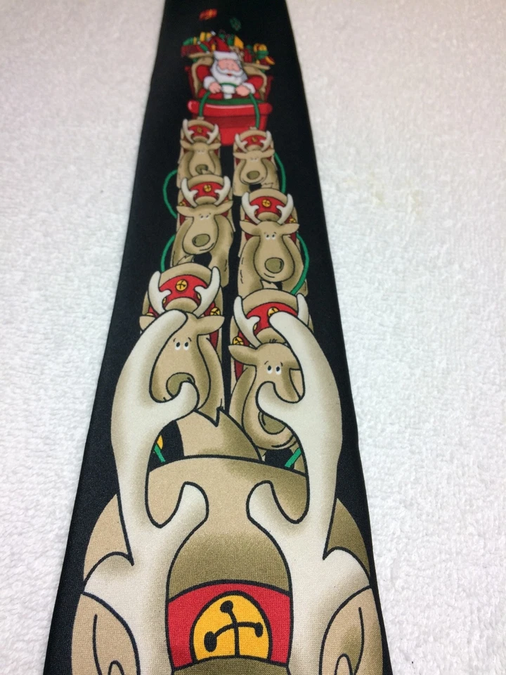 РОЖДЕСТВЕНСКИЙ МУЖСКОЙ ГАЛСТУК ОЛЕНЬ ТЯНЕТ САНТА 3,5 X 59 НОВЫЙ С ЯРЛЫКАМИ - Изображение 3 из 4