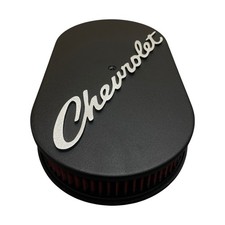 Chevrolet Script Logo 15 Oval Air Cleaner Kit - Billet Logo - Black Powder Coat