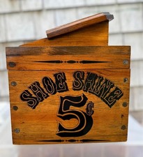 Vtg 5 Cent Shoe Shine Wooden Box, clean