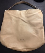 Coach Pebbled Leather Shoulder Bag Beige Zip Silver Hardware Crescent Women