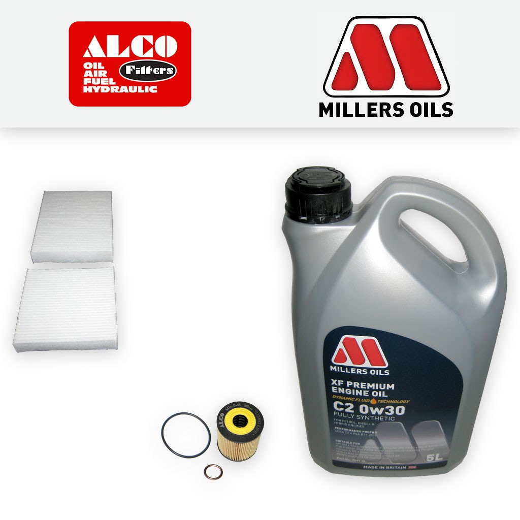 SERVICE KIT for PEUGEOT 208 1.6 THP OIL CABIN FILTERS +C2 0w30 OIL (2012-2019)