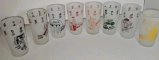 Hazel Atlas Frosted Gay Fad Frosted Cocktail Glass Set Manhattan Bicardi  + More