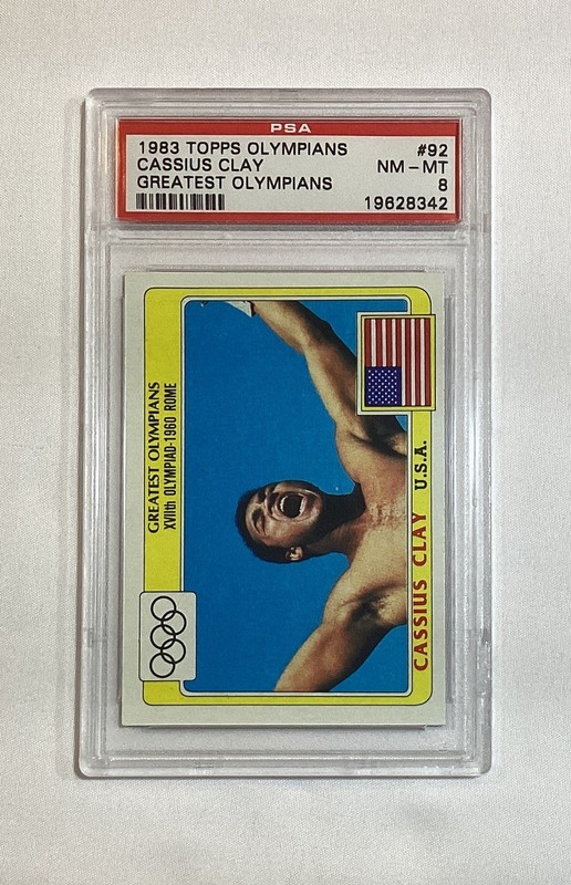 CASSIUS CLAY MUHAMMAD ALI 1983 TOPPS OLYMPIANS RARE OLYMPIC RINGS CARD #92 PSA 8