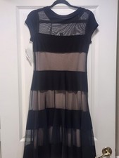 NWT R&M Richards Black Mesh Tiered Illusion Cocktail Dress Size 6 Nude Lining