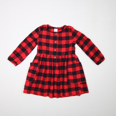 CARTER'S Red & Black Flannel Buffalo Check Plaid Baby Girls Dress Size 18 Month