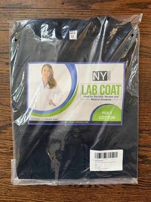 Women s NY Threads Black Lab Coat Poly Cotton Size XS Medical Students, Nurses