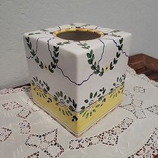 Portuguese Floral Ceramic Tissue Box Cover Hand Painted Porcelain Bath Signed 