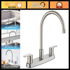 Brushed Nickel Kitchen Faucet 8" Centerset, 2-3 Hole, No Sprayer, Modern Design