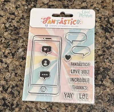 American Crafts Obed Marshall FANTASTICO Clear Stamp Set 13 Pieces Cell Phone