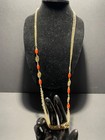 Vintage 2 Strand Gold Tone Necklace Red Orange Plastic Beads Filigree 42" — photo 1