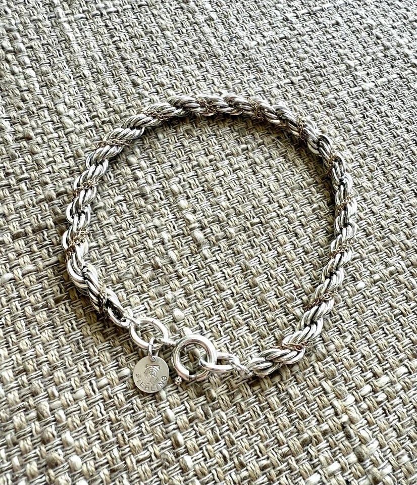 💫Tiffany & Co Sterling Silver & 14K Gold Rope Chain Bracelet 7.9 in💫 - Image 3 of 4