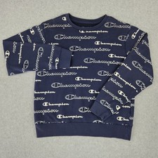 Kids Champion All Over Logo Sweatshirt Navy Blue Size L