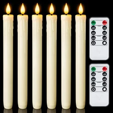Real Wax LED Flameless Taper Candles with Remote Timer, 9.6 Inches Ivory Fake
