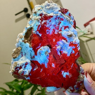 1.44LB Natural black rose fluorescent cube fluorite specimen glow under UV light